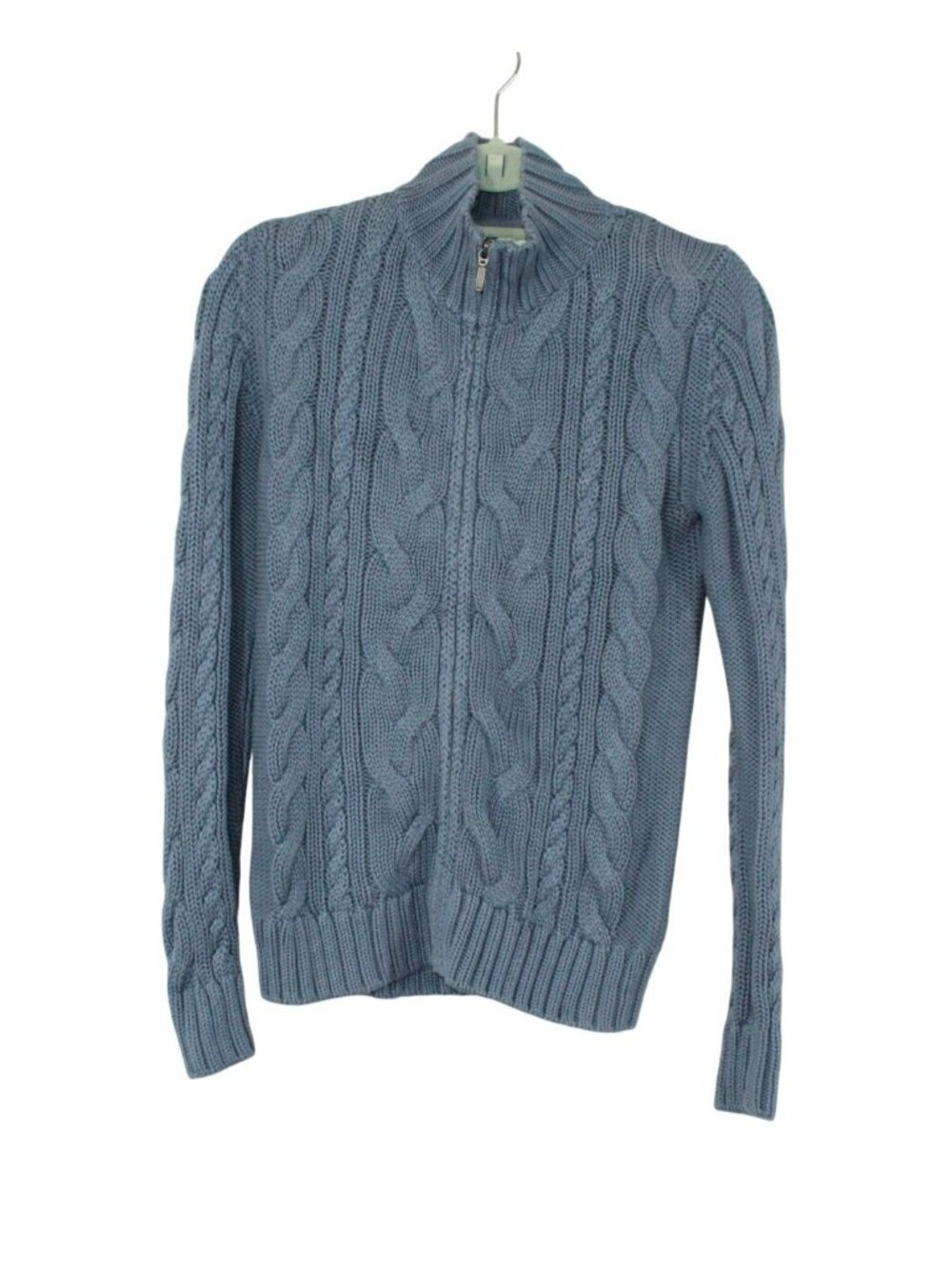 LL Bean Women Double L Cable Sweater Zip Cardigan Preppy Outdoor Casual Navy XS